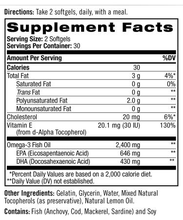 Natrol Extreme Omega 2400 mg Lemon - 60 Softgels | Heart Health & Omega-3 Support - Buy Online on GoSupps.com