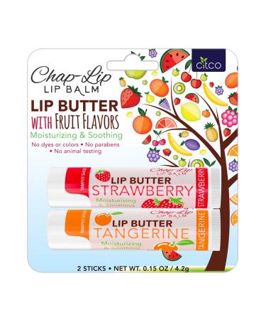 CHAP-LIP Lip Butter Lip Balm with Fruit Flavors Cocoa Butter Coconut Oil | Moisturizing Vitamin E & Total Hydration Treatment & Soothing Lip Therapy (2 Count - Strawberry & Tangerine)