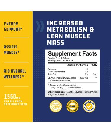 CLA Diet Weight Loss Pills - Pure Conjugated Linoleic Acid for Women and Men - Safflower Oil Fat Burner and Metabolism Booster - Appetite Suppressant and Energy Enhancer for Fast Weight Loss - Buy Online on GoSupps.com