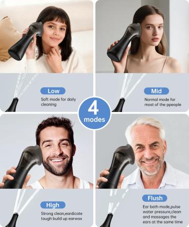 AMBIORA Ear Wax Removal with One-Piece Waste Tank, Ear Cleaner with Smart Temperature Sensor, Safe Silicone Edge, IPX7 & 6 Tips & 4 Modes, Christmas for Gifts for Dad Mom, Gifts for Men Women(Black) - Buy Online on GoSupps.com