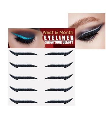 Stick On Glitter Eyeliner - Sparkle Instant -Adhesive Eyeliner Stencil 5 Pairs - Eyeliner Tool Makeup Stickers Sparkly Long Lasting Sticker Eyeliner for Women and Girls Lencyh Silver (Five Pairs)