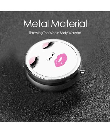 Buy Eyelash Lip Printed Mini Round Pill Box | 3 Compartment Travel Pill Organizer | Portable Medicine Case for Home & Office - Buy Online on GoSupps.com