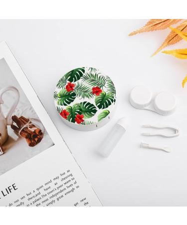 Palm Leaves And Hibiscus Flower Round Case For Contact Lens Kit Storage Box with Mirror Printed - Buy Online on GoSupps.com
