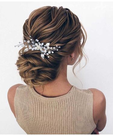 Zoestar Flower Wedding Hair Combs - Silver Pearl Bridal Headpiece & Leaf Hair Accessories for Women & Girls - International Shipping Available - Buy Online on GoSupps.com