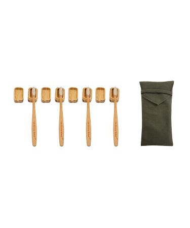 Set of 4  Bamboo Toothbrushes 2-18cm  2-16 cm  4 Bamboo Toothbrush Rectangular Covers and an Olive Cotton Travel Bag and Wrapped in Bamboo Kraft Paper   No Wood Byproducts Guarantee