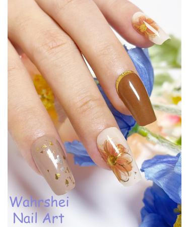 TrueShei Brown Flowers UV Gel Nail Foils - 20 pcs Self-Adhesive Nail Film Stickers | Perfect Gellack Wraps for Stunning Nail Art - Buy Online on GoSupps.com