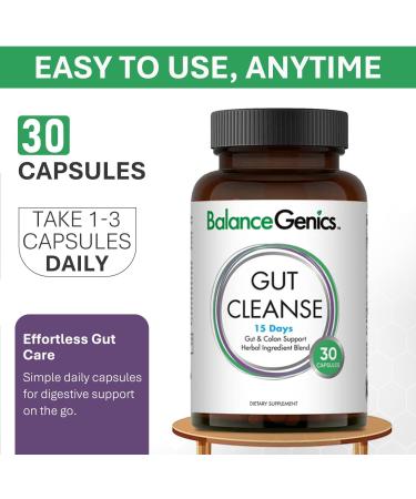 BalanceGenics 15 Day Gut Cleanse - Natural Plant-Based Colon Cleanser for Digestive Support - Daily Gut Health Supplement for Men & Women -30 Capsules - Buy Online on GoSupps.com