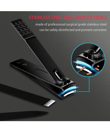 Premium Stainless Steel Manicure Set for Men and Women - 18Pc with Leather Travel Case (Black) - Buy Online on GoSupps.com