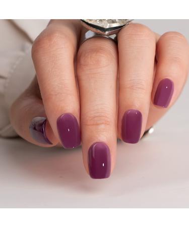 Polychrome&air Press On Nails Short Squoval ABS Natural Fit Fake Nails with Jelly Glue Reusable Manicure Glue On Nails Woman and Girl False Nail UV Cover Gel Glossy Nails 15Sizes 30PCS(Premier Violet) Purple Glossy