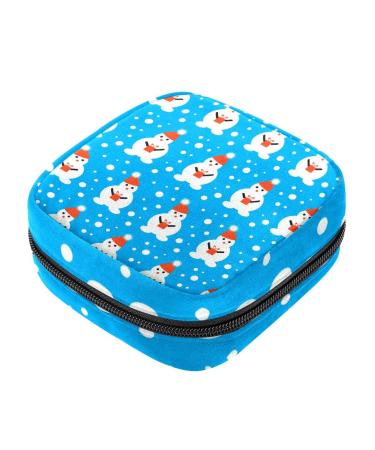 Menstrual Pad Bag with Zipper Ladies Napkin Pouch Tampons Collection Bag for Women and Girls (Snowman Pattern)