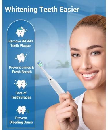 Buy Sonic Electric Toothbrush for Adults - 8 Brush Heads Travel Case & Holder - White | International Shipping - Buy Online on GoSupps.com