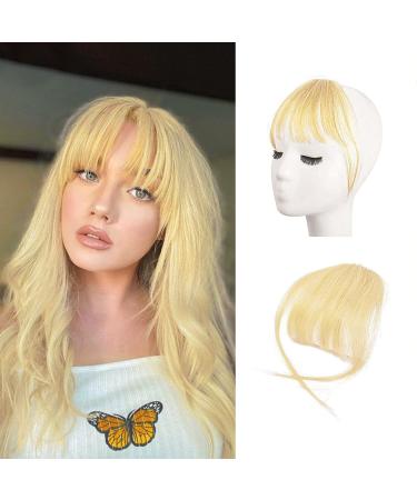 BARSDAR Clip in Fringe Human Hair 100% Real Hair Fringe Extensions Clip in French Bangs Fringe with Temples Clip on Fringe Bangs Real Hair Pieces for women Natural Color Washable/Dye-able 613#-1 Air Bangs (Pack of 1) 613#-1 Beach Gold