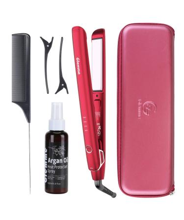 Professional Salon Hair Straightener Heat Protector for Hair Styling: 2 in 1 Tourmaline Ceramic Flat Iron for All Hair Types Adjustable Temperature High Heat - Pink