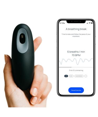 Moonbird breathing and meditation device - sleep aid for adults immediate stress reduction and fear relief - improves sleep helps with stress and fear - black gray gray