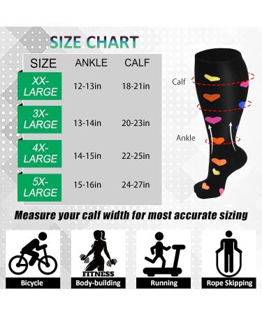 3 Pairs Plus Size Compression Socks (20-30 mmHg) for Women & Men Wide Calf Extra Large Knee High Stockings for Nurses Seniors 3XL Mixed-A - Buy Online on GoSupps.com