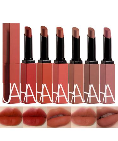 6 Colors Red Silky Velvet Matte Listick Infused with Vitamin E Highly Pigmented Matte Color Waterproof Long Lasting Smudge Proof 24 hour Lip Stain Makeup GIft for Women