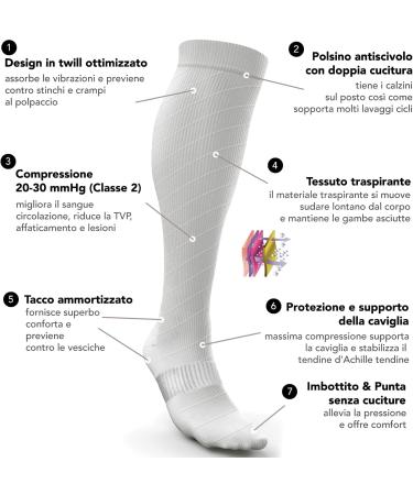 aZengear Compression Socks (20-30mmHg) - Knee-High Flight Travel Stockings for Swollen Legs, Varicose Veins, Shin Splints - Support for Sports, Running - S/M White - Buy Online on GoSupps.com
