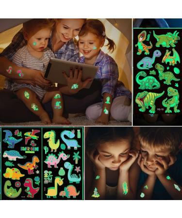 DOBST Luminous Temporary Tattoos for Kids 10 Sheets Mixed Styles Glow Dinosaur Waterproof Stickers Boys and Girls Party Birthday New Year Decorations Supplies Favors Gift Children (Dinosaur) - Buy Online on GoSupps.com