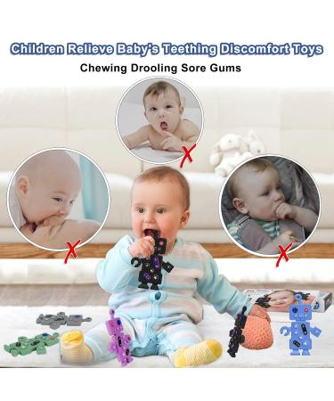 DDMY Sensory Robot Teething Toys (2 Pack) for Babies 0-36 Months - Silicone Toddler Chew Toys - Baby Easter Toy - Teething Pacifiers - Black+Grey - Buy Online on GoSupps.com