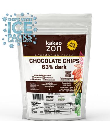 KakaoZon 63% Dark Chocolate Chips | Gluten-Free | Vegan | Non-GMO | Free of all major allergens | Directly Traded | 2.2 lbs (1 kg) 63% Dark Chocolate Chips 2.2 Pound (Pack of 1)