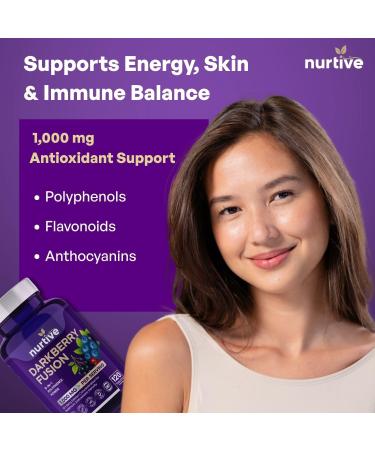 NURTIVE Darkberry Fusion Tablets 1000 mg 120 Tablets 2 Tablets Per Day, 2-Month Supply 8-Berry Blend with Maqui, Haskap, Aronia, Blueberry, Tart Cherry, Blackcurrant, Acai & Elderberry - Buy Online on GoSupps.com