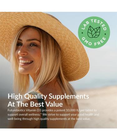 Futurebiotics Vitamin D3 10 000iu (250mcg) 360 Day Supply for Healthy Muscle Function and Immune Support Non-GMO 360 Tablets - Buy Online on GoSupps.com