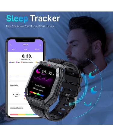 Men's Military Smart Watch (Answer/Make Call) 1.85 HD Tactical Sports Rugged Smartwatch - Fitness Tracker with Heart Rate, Blood Pressure & Sleep Monitor - iPhone/Android - Black - Buy Online on GoSupps.com