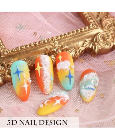 Decoration Love Heart Star Flowers Textured Decals Embossed White Cloud Nail Art Stickers 5D Engraved(5D-K109) - Buy Online on GoSupps.com