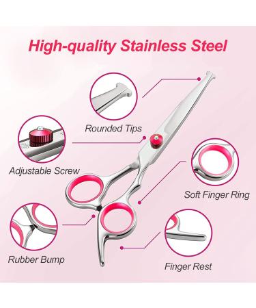 Newan Professional Dog Cup Set - Stainless Steel Scissors with Round Security Tip for Dogs & Cats - Effilration Curved and Felly Adhesive Scissors - Violet - Buy Online on GoSupps.com