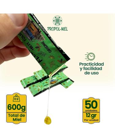 Propol-mel - Polyfloral Honey in Monodose Sticks | 12g x 50 Units | 100% Natural and Pure from Romania | Soft and Light | Ideal for Tea Coffee Desserts and More - Buy Online on GoSupps.com