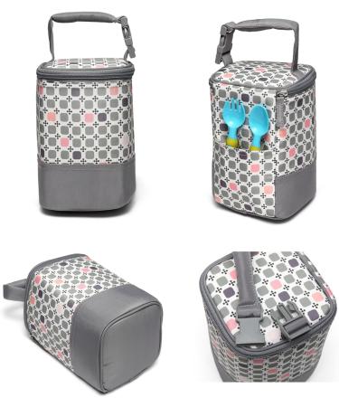 LCY Insulated Baby Bottle Cooler Bag | Holds 4 Bottles | Grey & Pink Dots - Buy Online on GoSupps.com
