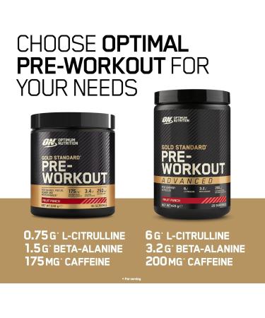 Optimum Nutrition Gold Standard Pre-Workout Advanced Powder Fruit Punch Flavour - Energy Booster with l-Citrulline, Beta-Alanine, Caffeine, Vitamins B12 & B6 - 20 Servings 420g - Buy Online on GoSupps.com