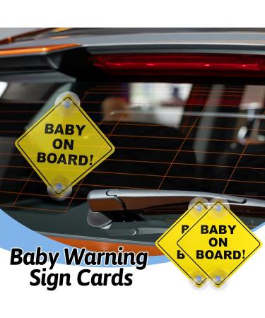 2 Pcs Baby on Board Car Sign Set | 12cm x 12cm Safety Warning Signs with Double Suction Cups | Reusable & Durable Stickers for Car Window | Easy to Apply & Remove - Buy Online on GoSupps.com