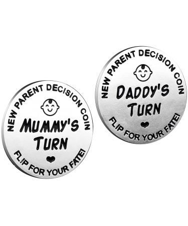 huishi Funny Decision Coin for New Parents Gifts for Mum Dad Newborn Baby Gifts Flip Coin Decision Mother's Day Baby Shower Gift Birthday Anniversary Stainless Steel (Silver)