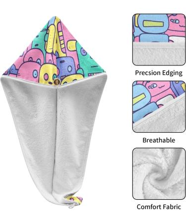 Abstract Colorful Robots Hair Towel 2 Pack | Super Absorbent Quick Dry Hair Turbans for Women & Girls - Buy Online on GoSupps.com