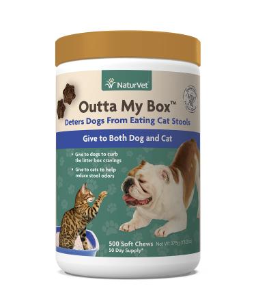 NaturVet  Outta My Box  500 Soft Chews  Deters Dogs from Eating Cat Stools  Reduces Cat Stool Odors  For Dogs & Cats  50 Day Supply