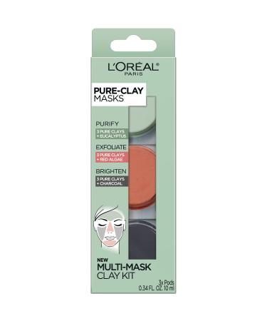 L'Or al Paris Skincare Pure-Clay Face Mask Trial Size Set  Includes 3 Different Face Masks Made With Charcoal  Red Algae and Eucalyptus  Set - Buy Online on GoSupps.com