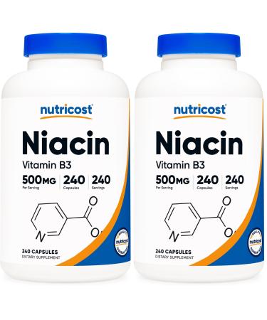 Nutricost Niacin (Vitamin B3) 500mg 240 Capsules - with Flushing Non-GMO Gluten Free (Pack of 2)