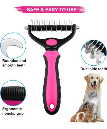 MEKEET Pet Dog Grooming Comb - 2-in-1 Deshedding & Dematting Brush | Double-Sided Undercoat Rake for Long & Medium Hair Cats and Dogs in Red - Buy Online on GoSupps.com