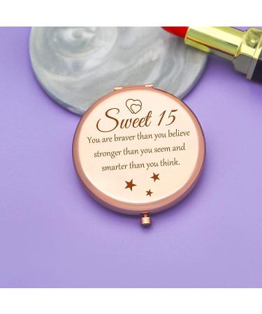 Rose Gold Compact Mirror - Sweet 15 Birthday Gift for Girl - Inspirational Gift for Teenage Girls - Bestie, Sister, Daughter, Niece - Buy Online on GoSupps.com