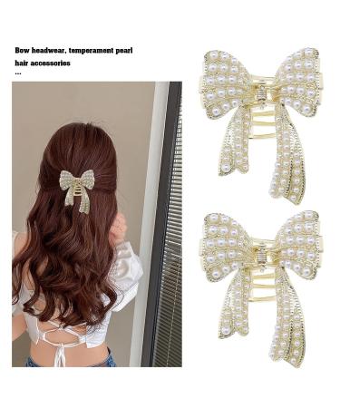 2PCS Delicate Pearl Bow Hair Claw Clips - Metal Hair Accessories for Girls and Women | DIY Headwear Accessory - Buy Online on GoSupps.com