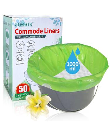 Commode Liners for Bedside Commode with Super Absorbent Pad 50 Pack Disposable Bags Universal Fit All Standard Toilet Chair Bucket