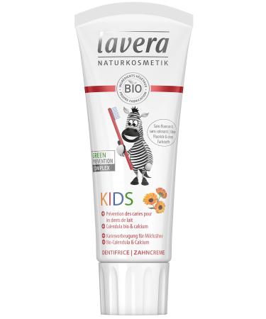 Lavera children's toothpaste - without fluoride and without dyes - with calendula and calcium - natural cosmetics - dental care for children - fluor -free toothpaste - vegan - organic (1 x 75 ml)