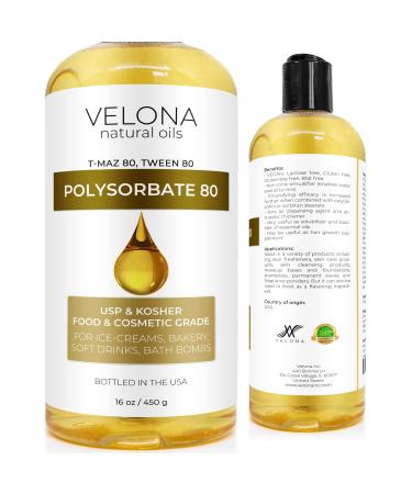 Polysorbate 80 by Velona - 16 oz | Solubilizer  Food & Cosmetic Grade | All Natural for Cooking  Skin Care and Bath Bombs  Sprays  Foam Maker | Use Today - Enjoy Results 1 Pound (Pack of 1)