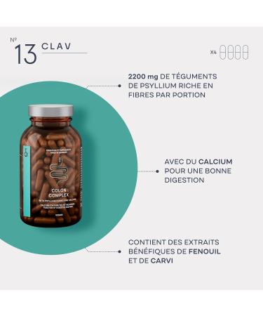 Psyllium Colon Complex - 2200mg Psyllium Blond per Day - Digestic Formula with Calcium and Cumin and Fennel Extract - Digestion Transit Constipation Digestive Comfort - 120 Psyllium Capsules - Buy Online on GoSupps.com