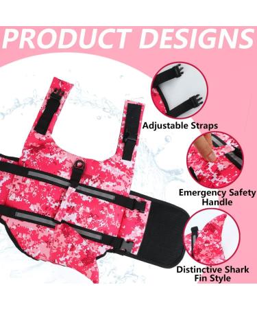 Buy EMUST Shark Dog Life Jacket - Pink Camouflage Vest for Medium Dogs | Safe & Stylish Floating Gear - Buy Online on GoSupps.com