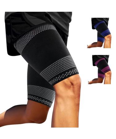 ABYON Thigh Compression Support Sleeves (1 Pair) Thigh Brace Breathable Elastic for Hamstring Quadricep Pain Relief Anti Slip Upper Leg Sleeves for Men and Women M Black