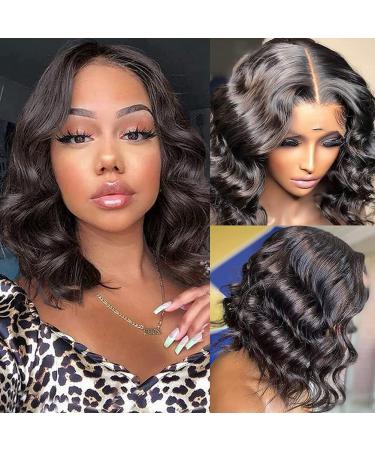 WOTOTA 14inch Body Wave Wigs Human Hair for Black Women 4x4 Body Wave Lace Wigs Unprocessed Body Wave Human Hair Wigs Pre Plucked 180% Density Natural Color 14 Inch 4x4 body wave wig