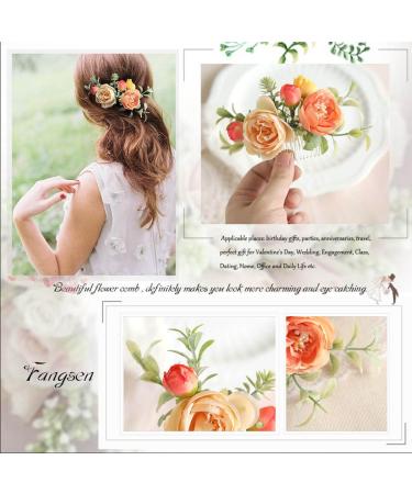 Fangsen Boho Silver Wedding Rose Flower Comb - Orange Floral Headpiece for Brides - Buy Online on GoSupps.com
