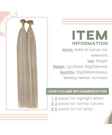 UGEAT Real Hair Extensions - Ashblond & Blonde Highlights 40cm Keratin U-Tip 50g 50 Pieces #18/613 - Smooth Stylish International Shipping - Buy Online on GoSupps.com